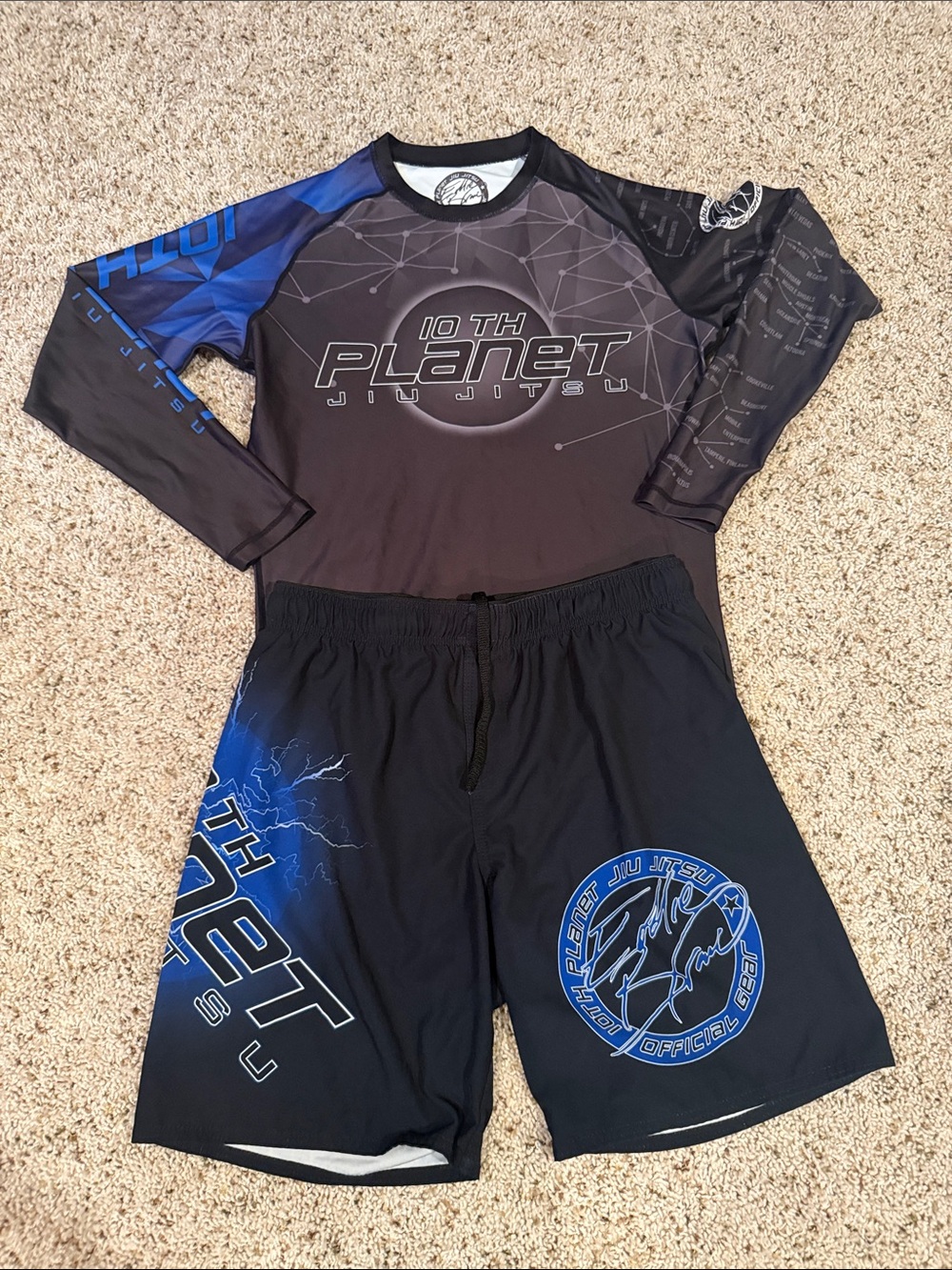10th Planet Jiu Jitsu long sleeve Rash Guard & Shorts Set - Black & Blue